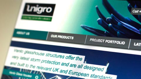 Unigro website close-up